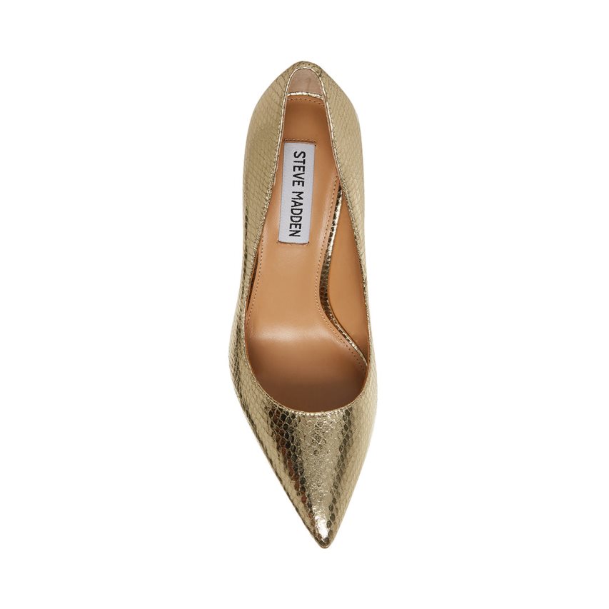 Gold Steve Madden Evelyn Snake Women's Heels | PH 8954JFG